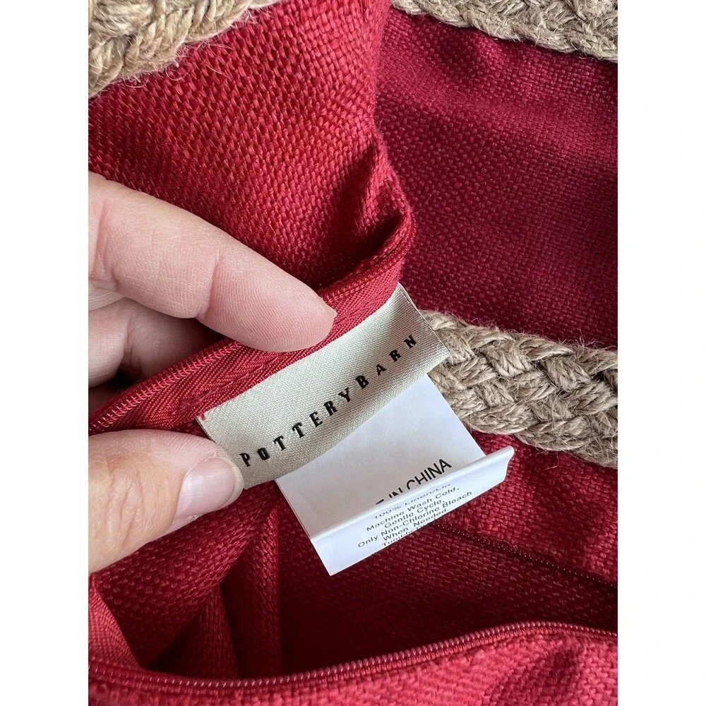 Pottery Barn 20x20 Red Linen Zipper Pillow Cover w Jute Trim